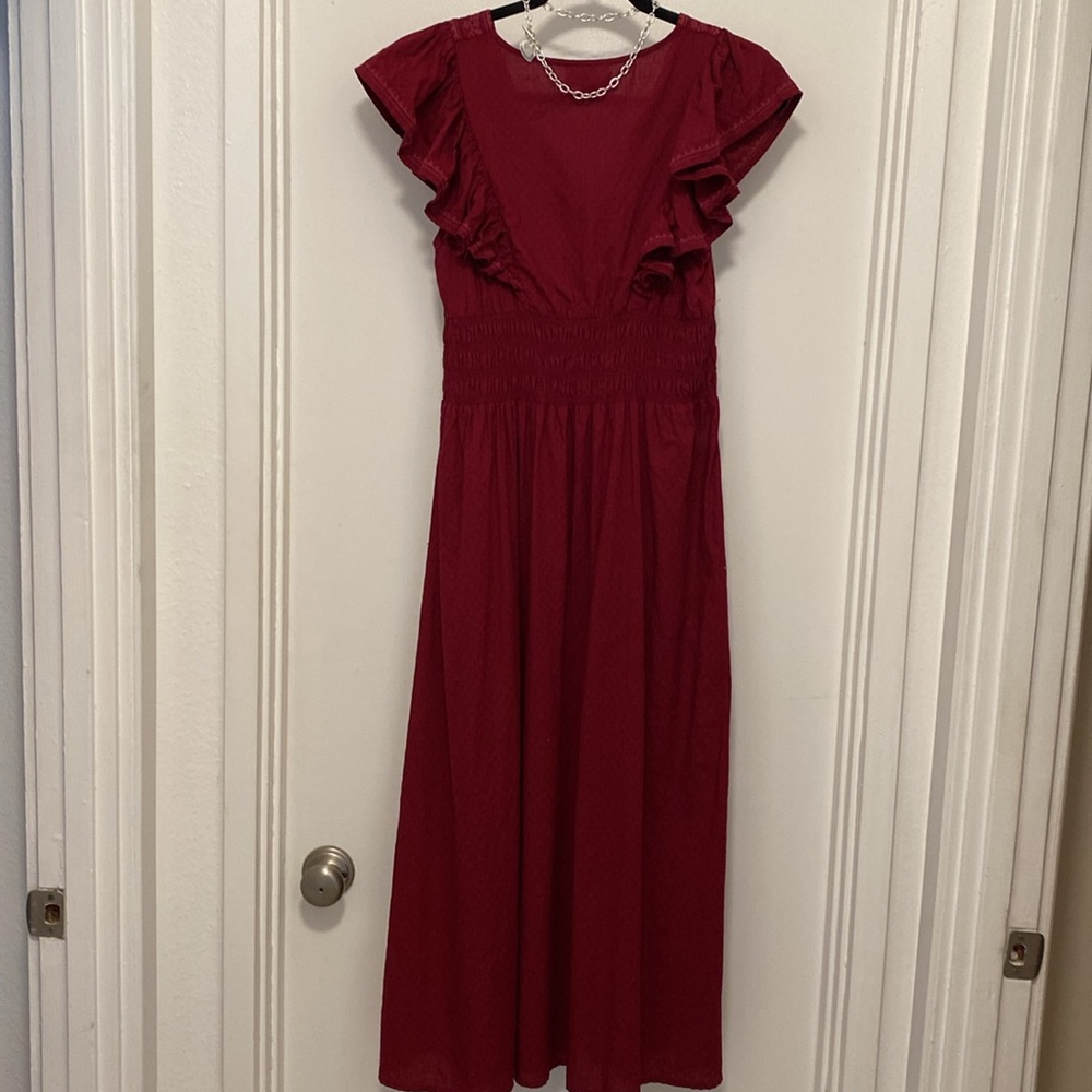Dress Ruffled Embroidered Long Red Pretty - Picture 7 of 14